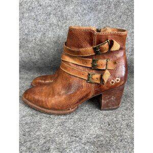 Bed Stu Cobbler Boots Womens Size 7.5 Brown Leather Ankle Buckle Zip Distressed